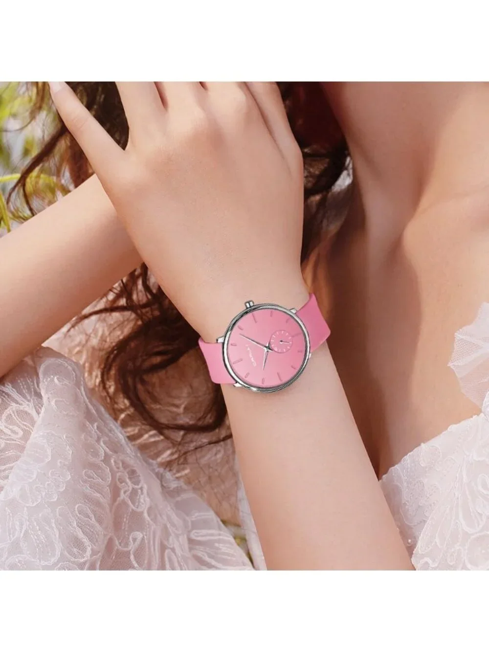 Crrju Mens Pink Stylish Waterproof Quartz Unisex Ultra Silicone Band Round Watch